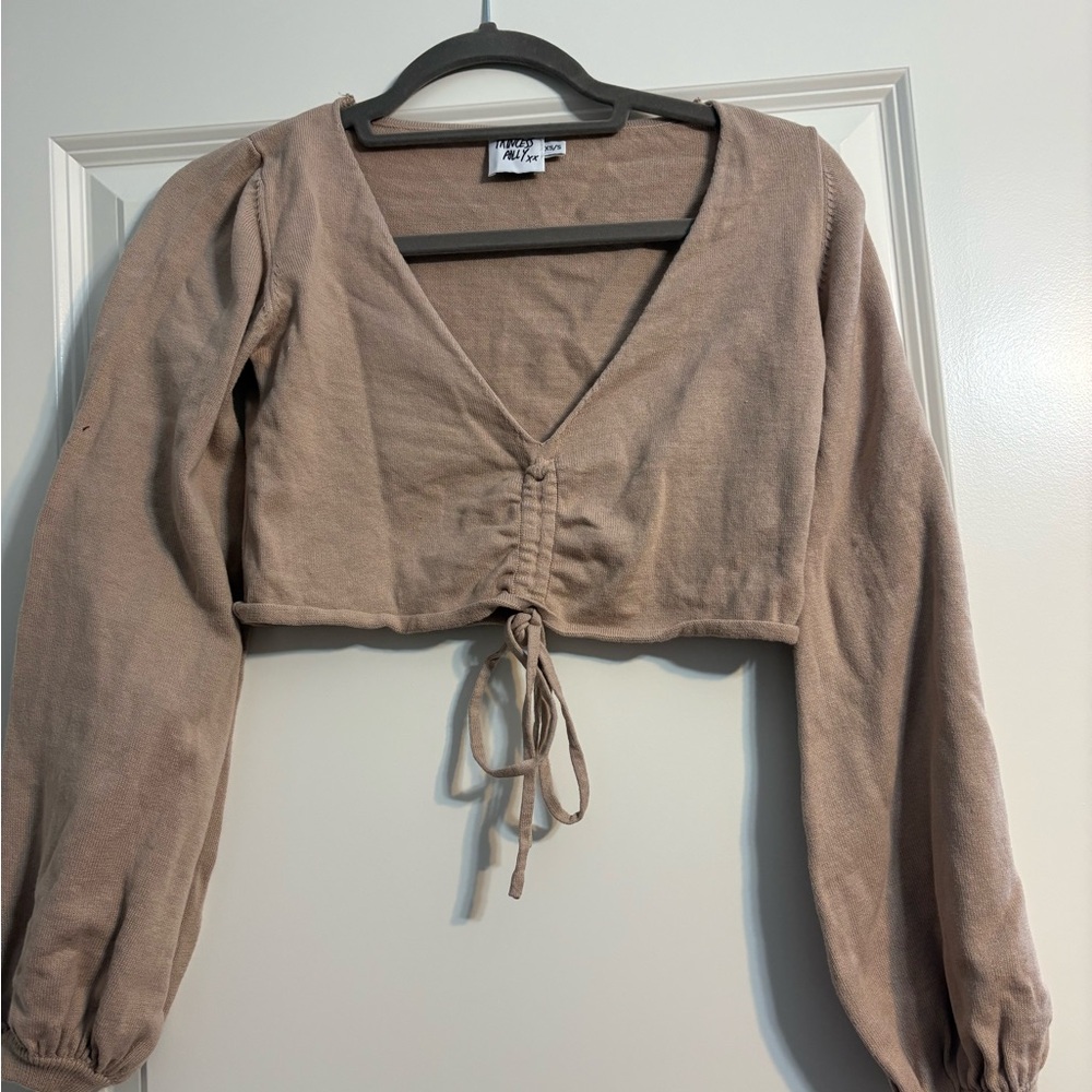 Wild Fable Taupe Long Sleeve Crop Top